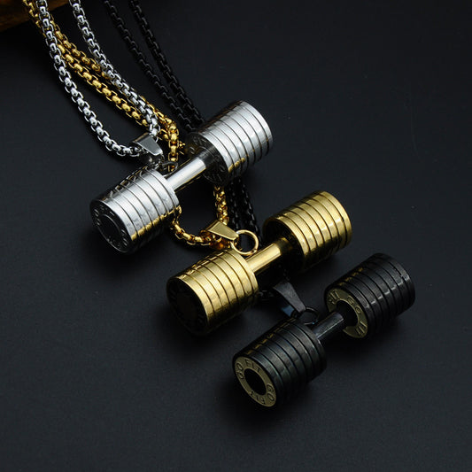 Stainless steel fitness dumbbell necklace pendant