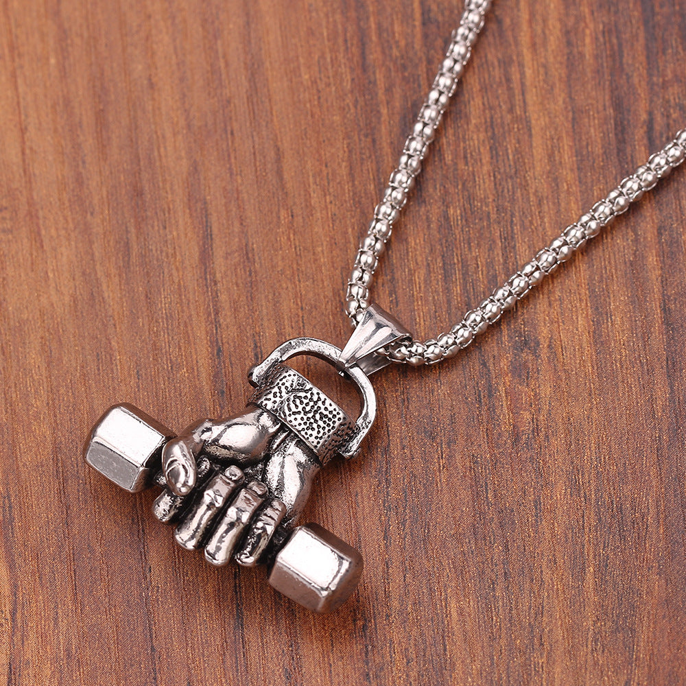 Gym dumbbell necklace