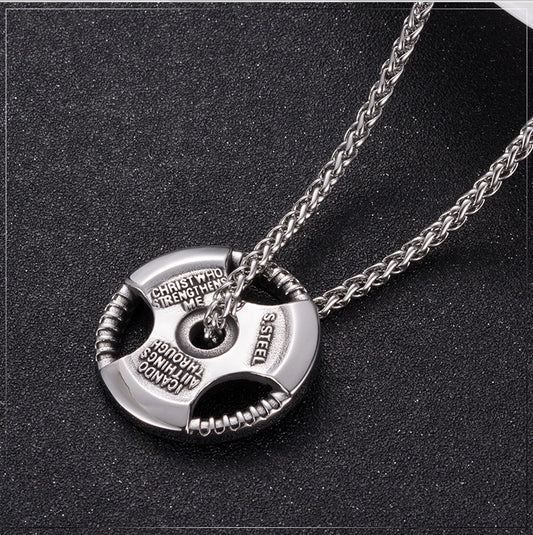 European and American Titanium Steel Tide Brand Barbell Pendant Men's Fitness Dumbbell Piece Sports Steering Wheel Necklace